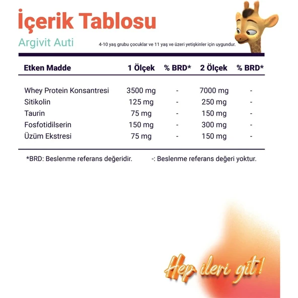 Argivit Auti Taurin Sitikolin Fosfotidilserin ve Üzüm Ekstresi İçeren Gıda Takviyesi 400 gr - Resim 2