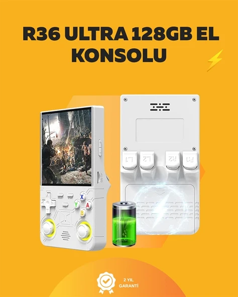 128GB Dahili Hafızalı R36 Ultra – 4” IPS Ekran, Retro Konsol, 30.000+ Oyun Yüklü - 1