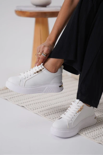 Nova Kadın Gold Detaylı Beyaz Sneaker - 6