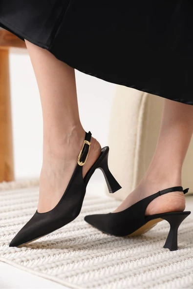 Ophelia Kadın Siyah Saten Topuklu Ayakkabı - Resim 2