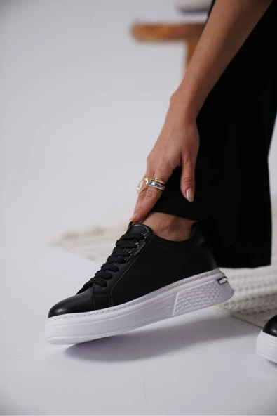 Nova Kadın Gümüş Detaylı Siyah Sneaker - 5