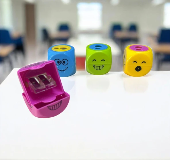 Osaka Çift Hazneli Bıçaklı Gözlü Emojili Kalemtraş 1 Adet - 3
