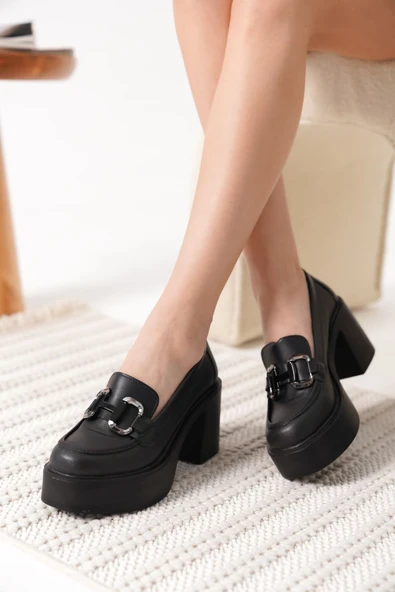 Felice Siyah Gümüş Tokalı Kadın Loafer - 6