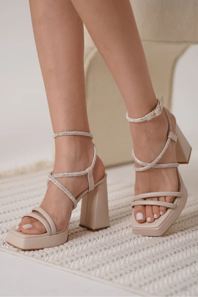 Carmen Kadın Bej Topuklu Sandalet - 6