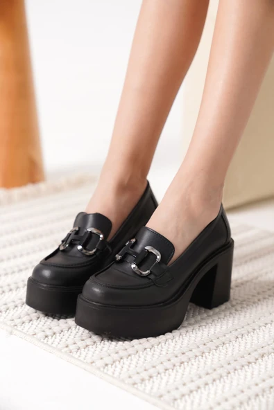 Felice Siyah Gümüş Tokalı Kadın Loafer - 2