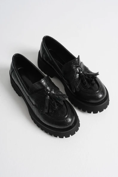 Mina Kadın Günlük Siyah Kroko Baskılı Loafer Ayakkabı - 7