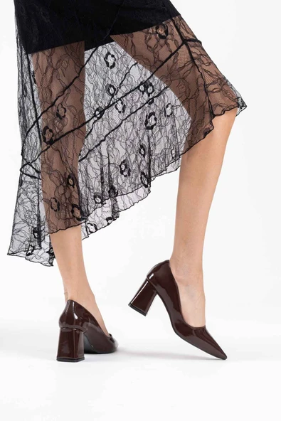 Valeria Acı Kahve Rugan Kadın Topuklu Ayakkabı - Resim 6