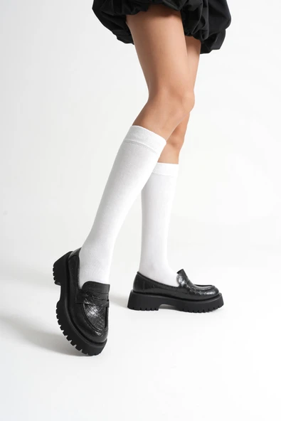 Noir Kadın Günlük Siyah Kroko Loafer Ayakkabı - 6