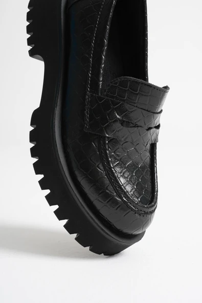Noir Kadın Günlük Siyah Kroko Loafer Ayakkabı - 3