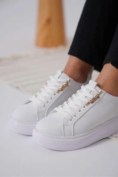 Nova Kadın Gold Detaylı Beyaz Sneaker - 5