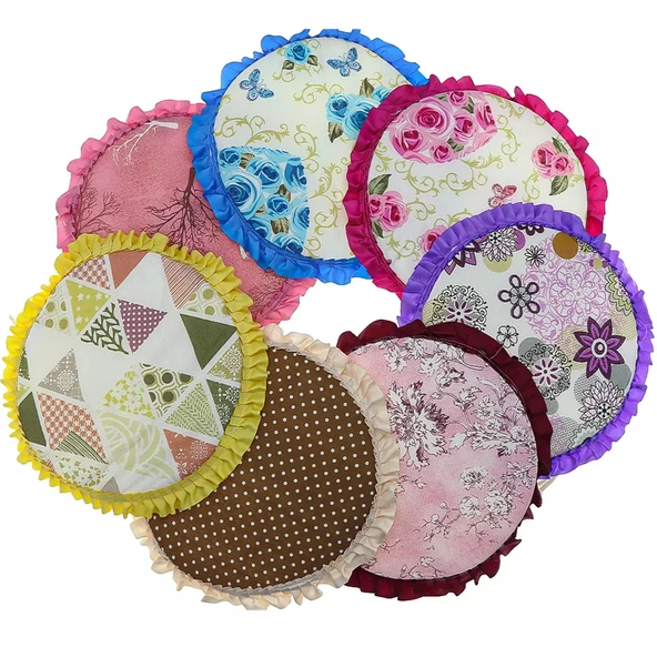 Desenli Fırfırlı Yuvarlak Tabure ve Sandaliye Minderi-Karışık Renk 30x30cm 2'Lİ - 2