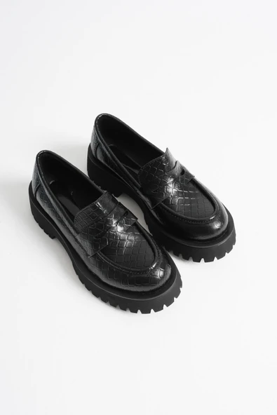Noir Kadın Günlük Siyah Kroko Loafer Ayakkabı - 5