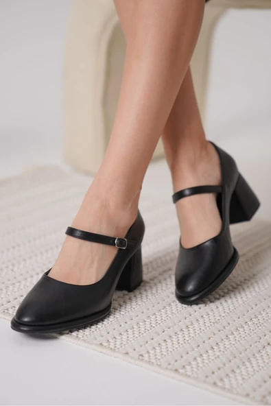 Slay Siyah Cilt Kadın Topuklu Ayakkabı - Resim 2