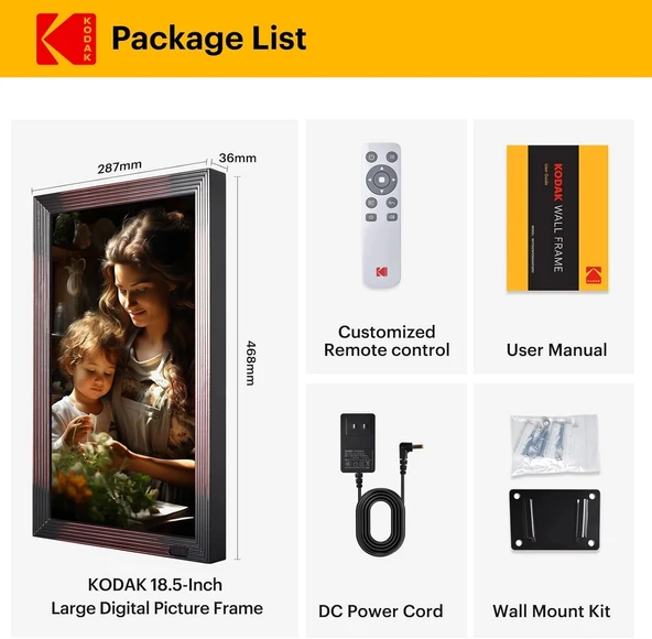Kodak 18.5 Inc Ahşap WiFi Dijital Fotoğraf Çerçevesi, 1920 x1080, Kumandalı - 6