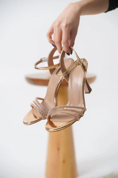 Lilia Kadın Rose Gold Taşlı Sandalet - Resim 4
