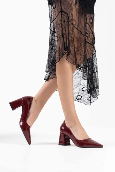 Valeria Bordo Rugan Kadın Topuklu Ayakkabı - Resim 5
