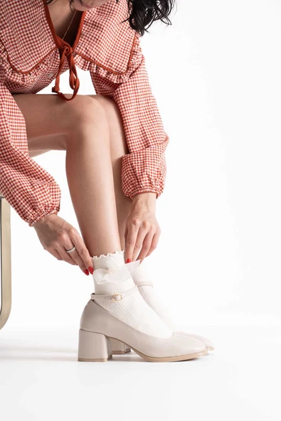 Sansa Bej Cilt Kadın Topuklu Ayakkabı - Resim 4