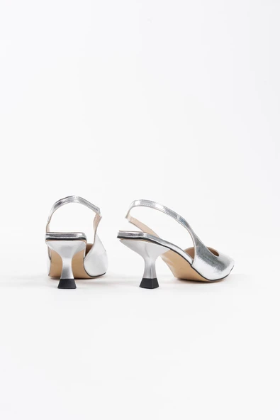 Angelica Kadın Gümüş Kırışık Rugan Topuklu Ayakkabı - Resim 4