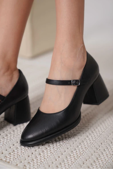 Slay Siyah Cilt Kadın Topuklu Ayakkabı - Resim 6