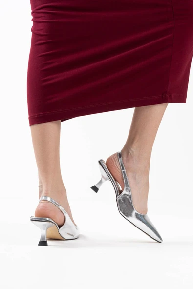 Angelica Kadın Gümüş Kırışık Rugan Topuklu Ayakkabı - Resim 6