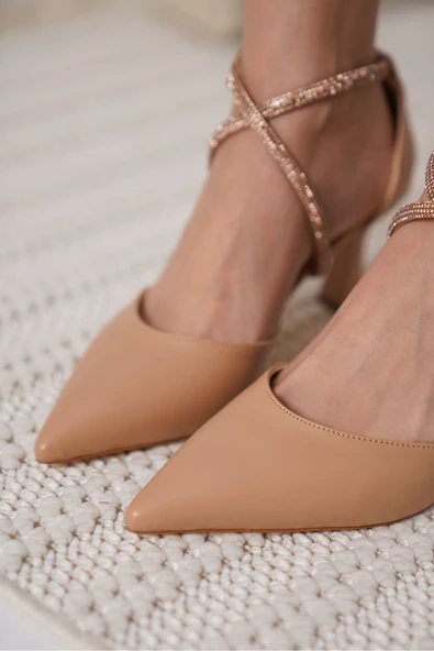 Fiona Taşlı Kadın Nude Topuklu Ayakkabı - Resim 4