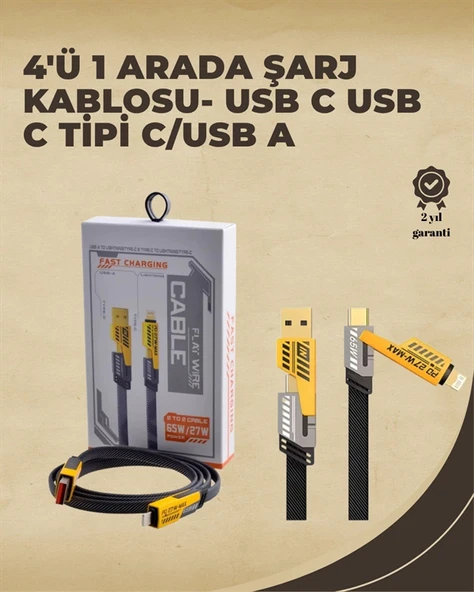 4'ü 1 Arada Metal Hızlı Veri Kablosu – 65W Güç, 27W iPhone Desteği, 480Mbps Aktarım ürün görseli 1