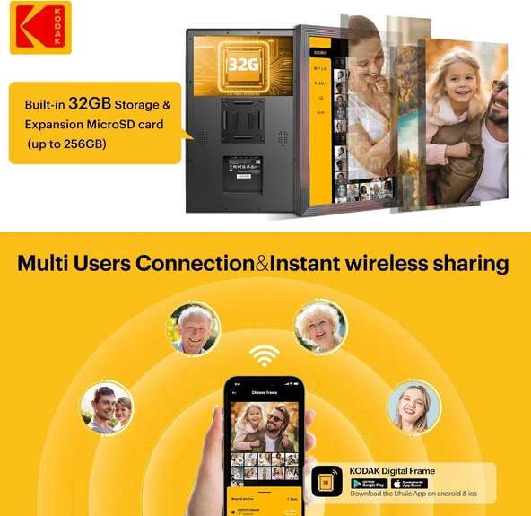 Kodak 18.5 Inc Ahşap WiFi Dijital Fotoğraf Çerçevesi, 1920 x1080, Kumandalı - 5