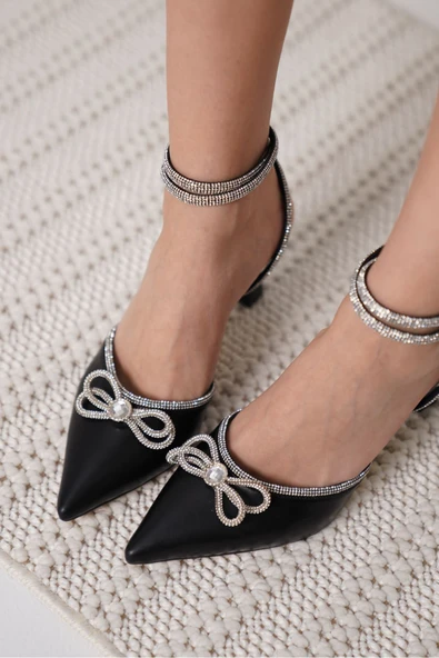 İrina Kadın Siyah Taşlı Topuklu Ayakkabı - Resim 5