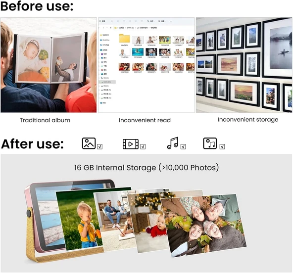 Kodak 10.1 Inc WiFi Dijital Fotoğraf Çerçevesi 1200x800 Dokunmatik Ekran, Pembe - 6