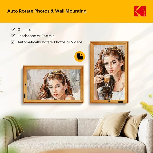 KODAK 23.8 Inc Ahşap WiFi Dijital Fotoğraf Çerçevesi, 1920x1080 FHD IPS Ekran - 2