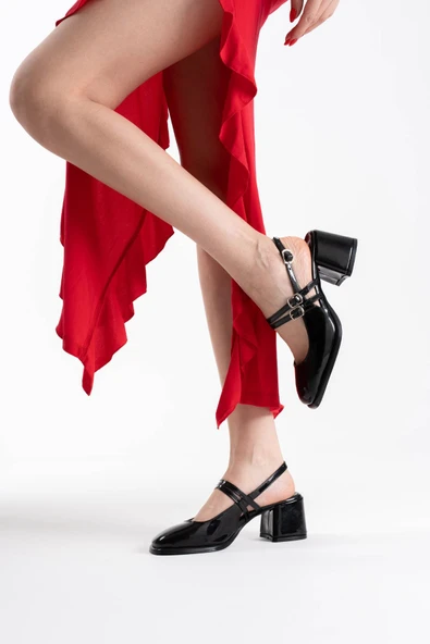 Faye Siyah Rugan Kadın Topuklu Ayakkabı - Resim 5