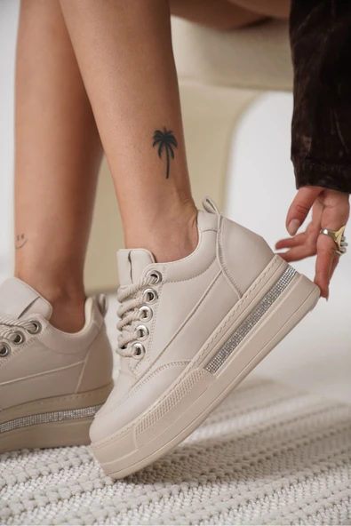 Alice Kadın Bej Gizli Topuklu Sneaker - 2