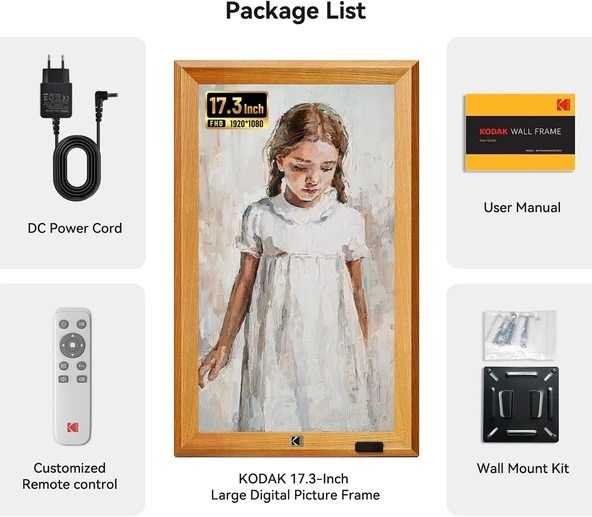 KODAK 23.8 Inc Ahşap WiFi Dijital Fotoğraf Çerçevesi, 1920x1080 FHD IPS Ekran - 6