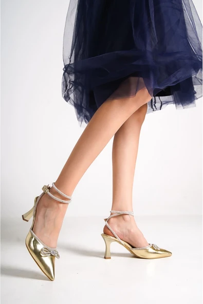 İrina Kadın Altın Taşlı Topuklu Ayakkabı - Resim 9