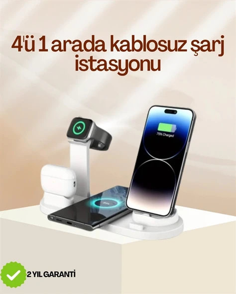 4 Cihazı Aynı Anda Şarj Edebilen Kablosuz Şarj İstasyonu – Çok Yönlü ve Pratik Tasarım ürün görseli 1