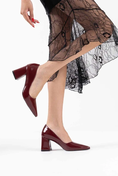 Valeria Bordo Rugan Kadın Topuklu Ayakkabı - Resim 6