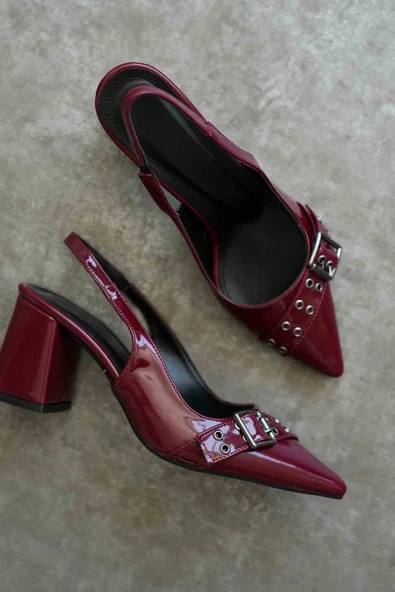 Keira Bordo Rugan Kadın Topuklu Ayakkabı - Resim 8