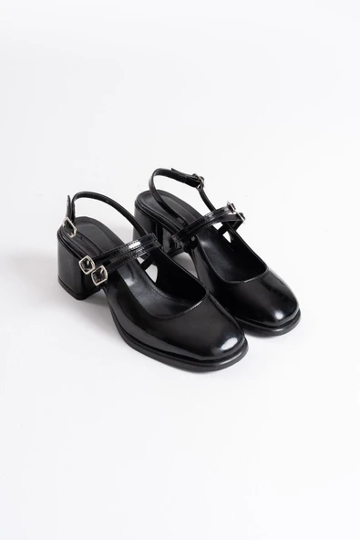 Faye Siyah Rugan Kadın Topuklu Ayakkabı - Resim 2