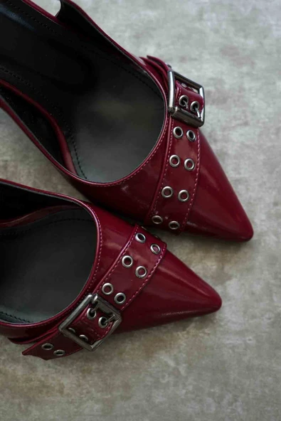 Keira Bordo Rugan Kadın Topuklu Ayakkabı - Resim 7