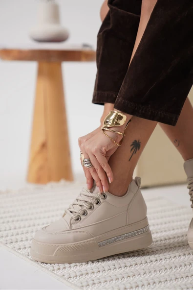 Alice Kadın Bej Gizli Topuklu Sneaker - 4