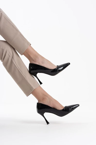 Harper Kadın Siyah Kroko Rugan Stiletto - 5