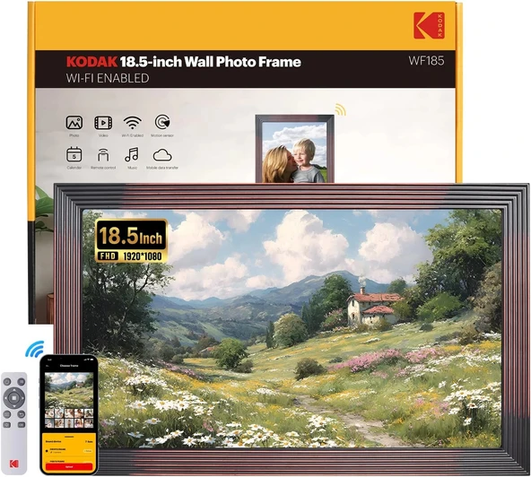 Kodak 18.5 Inc Ahşap WiFi Dijital Fotoğraf Çerçevesi, 1920 x1080, Kumandalı