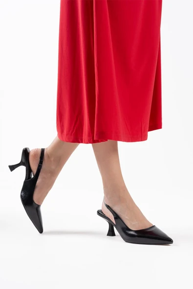 Angelica Kadın Siyah Kırışık Rugan Topuklu Ayakkabı - Resim 3