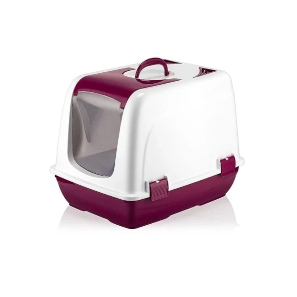 MDB Mikopet Kapalı Küçük Kedi Tuvaleti Bordo ürün görseli 1