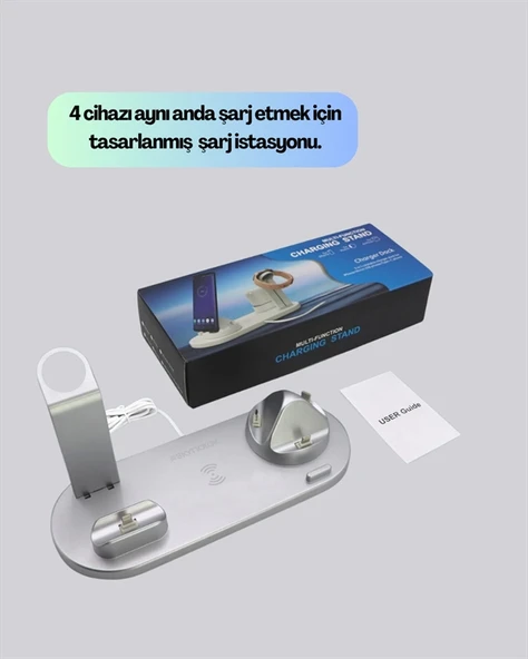 iPhone, Apple Watch ve AirPods ile Uyumlu 4'ü 1 Arada Şarj Ünitesi – Tüm Apple Cihazları Tek Noktada - Resim 2