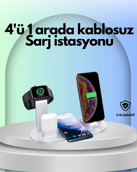 iPhone, Apple Watch ve AirPods ile Uyumlu 4'ü 1 Arada Şarj Ünitesi – Tüm Apple Cihazları Tek Noktada ürün görseli 1