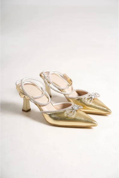 İrina Kadın Altın Taşlı Topuklu Ayakkabı - Resim 6