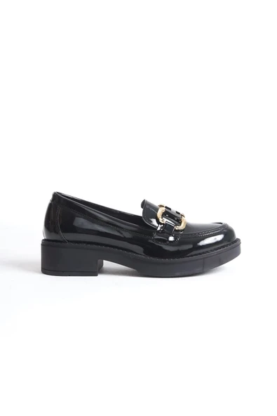 Caro Rugan Siyah Gold Tokalı Kadın Loafer - 5