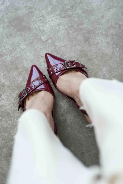 Keira Bordo Rugan Kadın Topuklu Ayakkabı - Resim 9