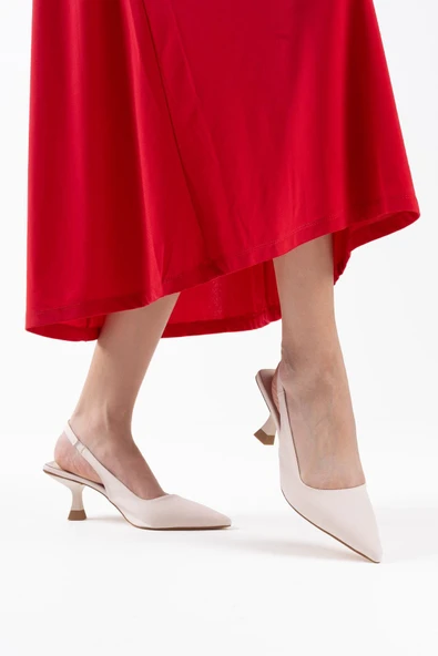 Angelica Kadın Bej Saten Topuklu Ayakkabı - Resim 13